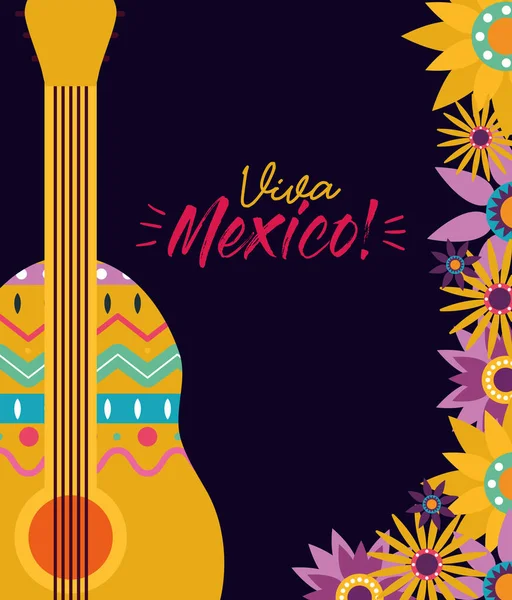 Chitarra messicana con disegno vettoriale fiori — Vettoriale Stock
