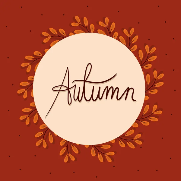 Hojas de otoño alrededor del círculo en el diseño de vectores de fondo marrón — Archivo Imágenes Vectoriales