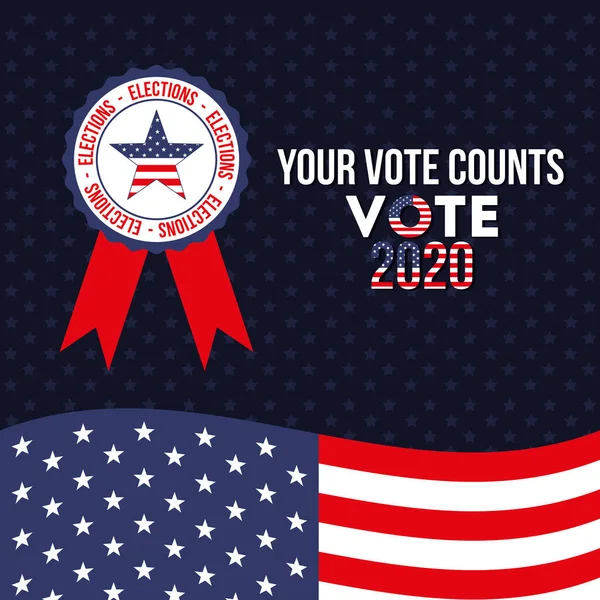 Ваше голосування підраховує 2020 з зіркою США у штампі печатки Векторний дизайн — стоковий вектор