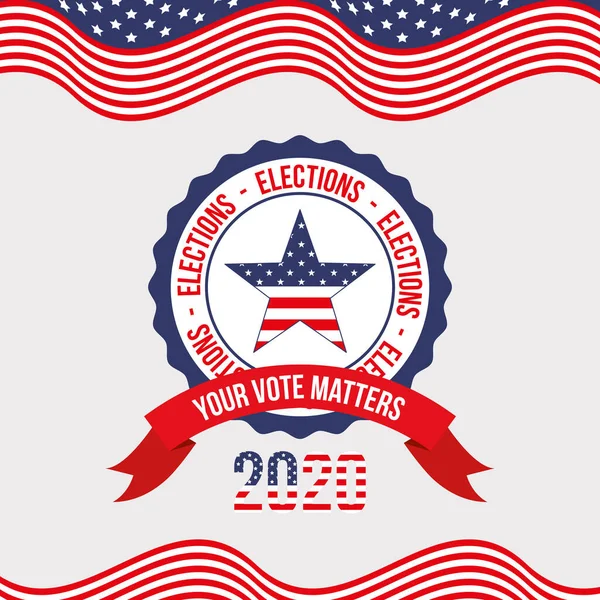 Votre vote importe 2020 avec usa star in seal stamp vector design — Image vectorielle