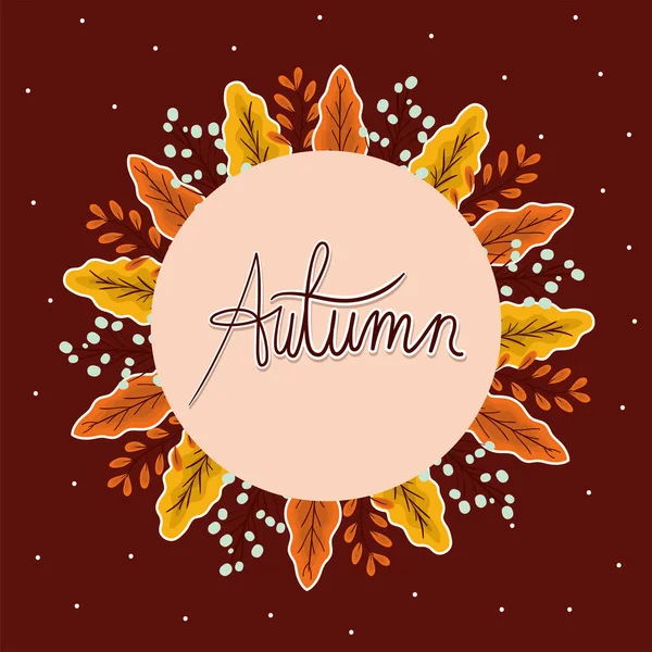 Autumn leaves around circle on brown background vector design — Stock Vector