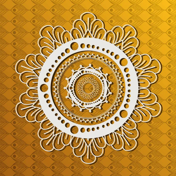 Mandala branca em forma de flor no projeto do vetor de fundo laranja — Vetor de Stock