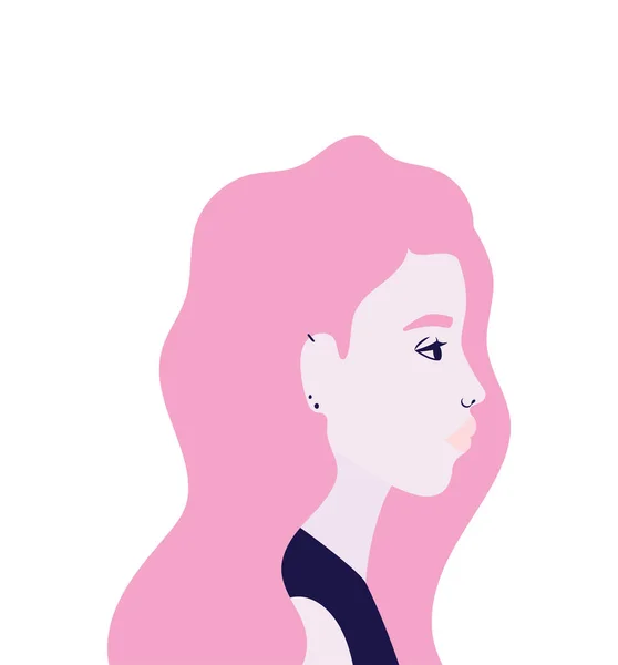 Mujer de dibujos animados en la vista lateral en el diseño de vectores de color rosa — Vector de stock