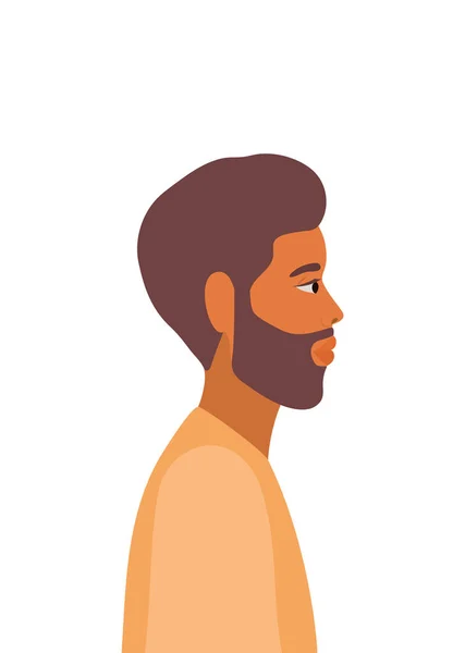 Hombre de pelo castaño de dibujos animados con barba en el diseño de vectores vista lateral — Vector de stock