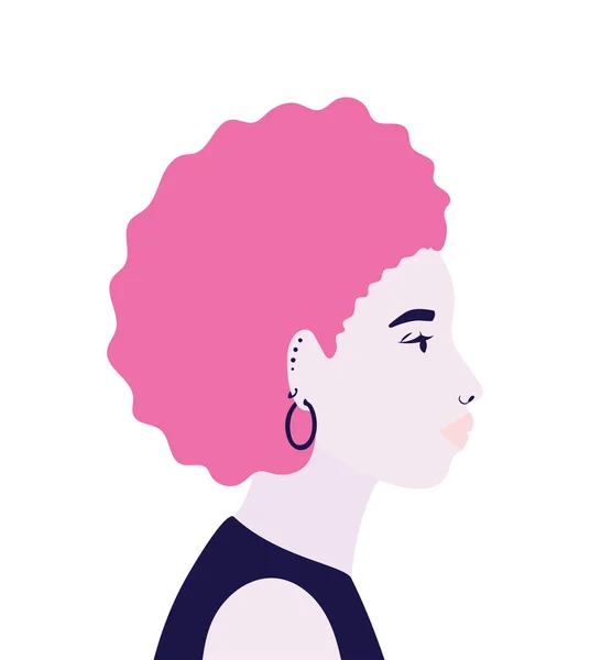 Negro y afro mujer de dibujos animados en la vista lateral de diseño de vectores — Vector de stock