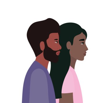 siyah kadın ve siyah erkek karikatürü yan görüş vektör tasarımında
