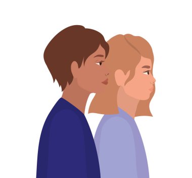 kadın ve erkek karikatürü yan görüş vektör tasarımında