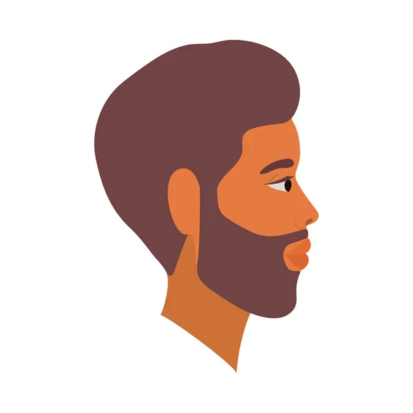 Braune Haare Mann Karikatur mit Bart in Seitenansicht Vektor-Design — Stockvektor