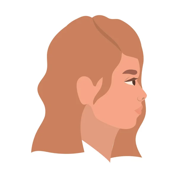 Mujer de pelo castaño de dibujos animados en vista lateral diseño de vectores — Vector de stock