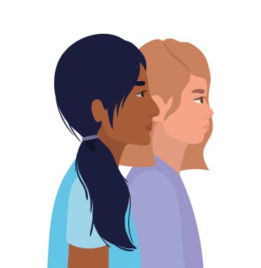 kadın karikatürleri yan görüş vektör tasarımında