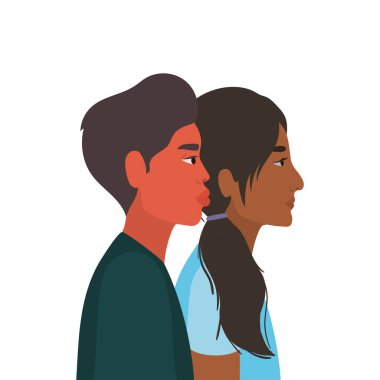 kadın ve erkek karikatürü yan görüş vektör tasarımında