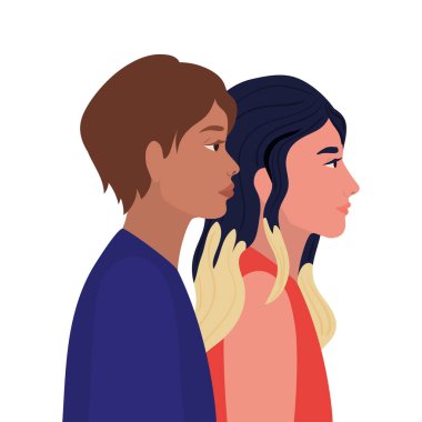 Kadın ve kahverengi saçlı adam, yan görüş vektör tasarımında.