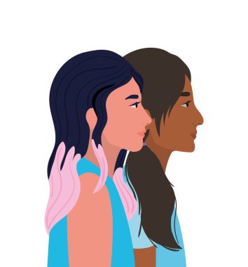 kadın karikatürleri yan görüş vektör tasarımında