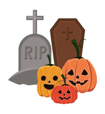 Cadılar Bayramı balkabağı çizgi filmleri ve mezar vektörü tasarımı