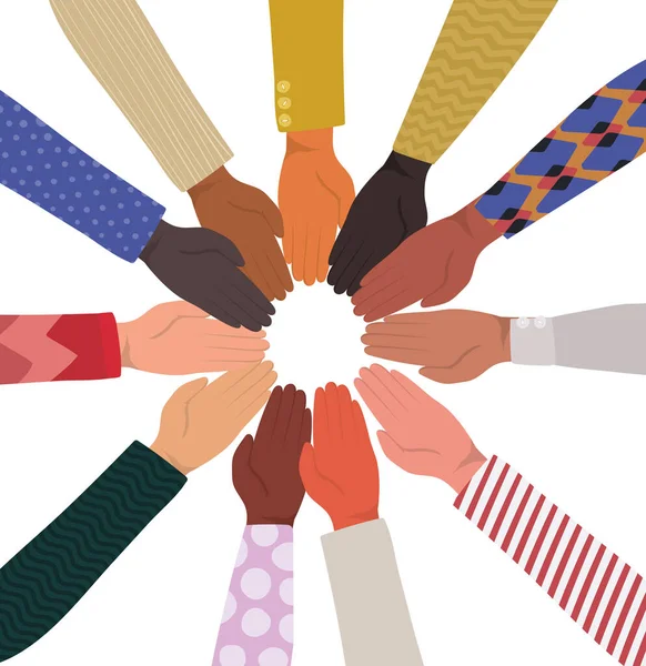 Çember vektör tasarımında birbirine dokunan el çeşitliliği