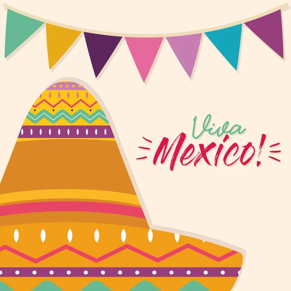 Mexican hat with banner pennant vector design — Stock Vector