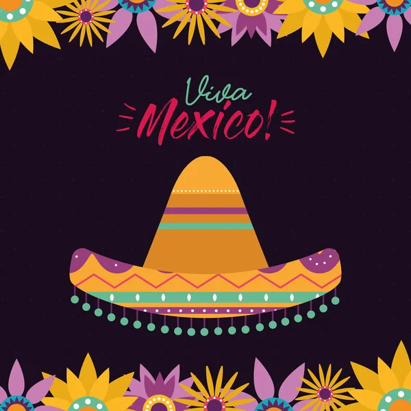 Cappello messicano con disegno vettoriale fiori — Vettoriale Stock