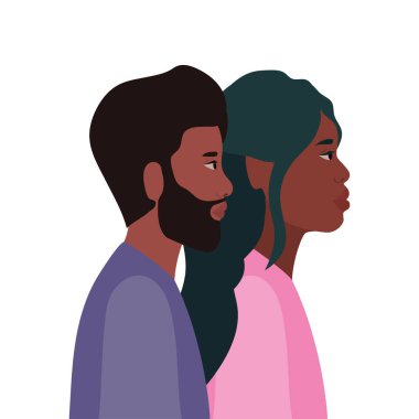 siyah kadın ve siyah erkek karikatürü yan görüş vektör tasarımında