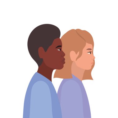 kadın ve siyah erkek karikatürü yan görüş vektör tasarımında