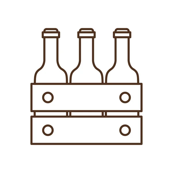 Garrafas de cerveja em design de vetor ícone estilo linha cesta — Vetor de Stock