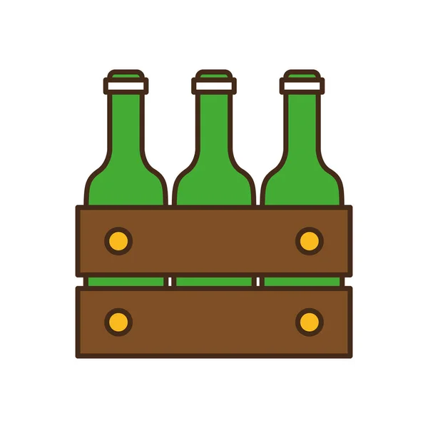 Botellas de cerveza en línea de cesta y relleno icono de diseño de vectores de estilo — Archivo Imágenes Vectoriales