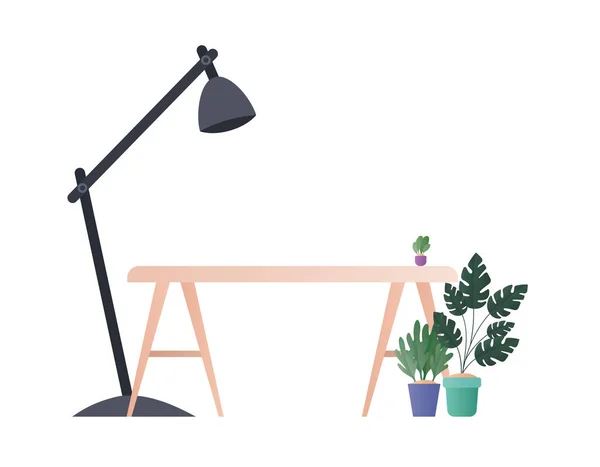 Стіл з лампою і рослинами Векторний дизайн — стоковий вектор