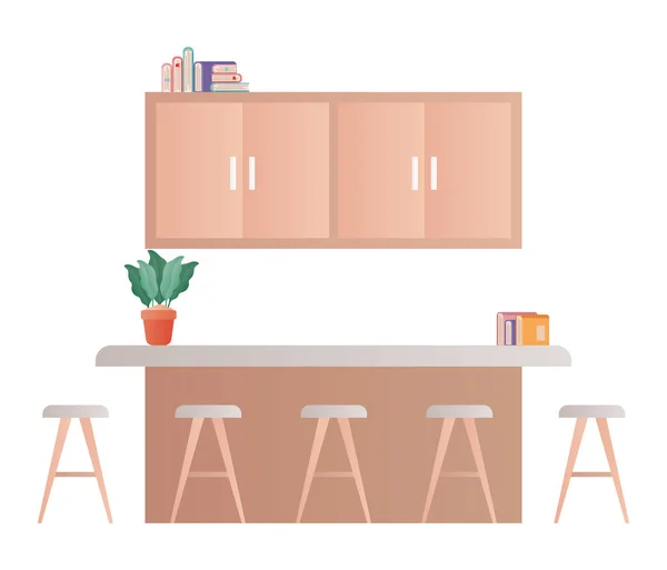 Cozinha com cadeiras de mesa e livros design vetorial — Vetor de Stock