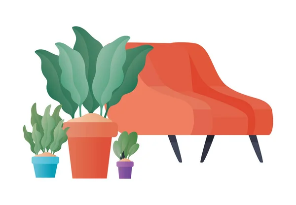 Cadeira vermelha com design de vetor de plantas — Vetor de Stock