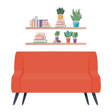 kırmızı kanepe raf vektör tasarımının altında