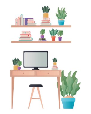 Bilgisayar ve bitki vektör tasarımlı masa