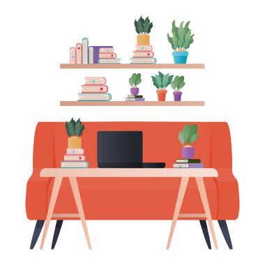 kırmızı kanepe raf vektör tasarımının altında