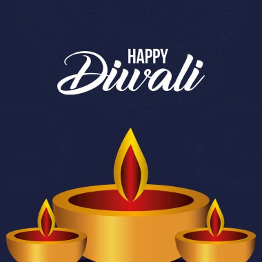 Mavi arkaplan vektör tasarımında mutlu diwali mumları