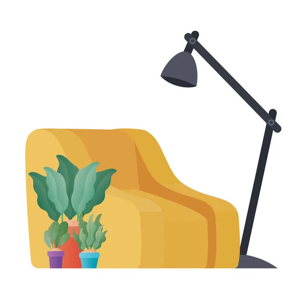 Gul stol växter och lampa vektor design — Stock vektor