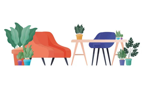 Червоний стілець і стіл з рослинами Векторний дизайн — стоковий вектор