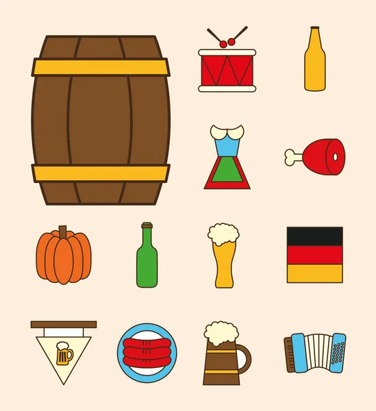 Oktoberfest line und fill style icon set vektordesign — Stockvektor