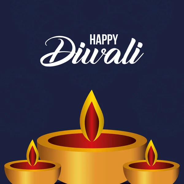Happy diwali kaarsen op blauwe achtergrond vector ontwerp — Stockvector