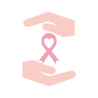 Eller arasında göğüs kanseri kurdelesi düz stil ikon vektör tasarımı