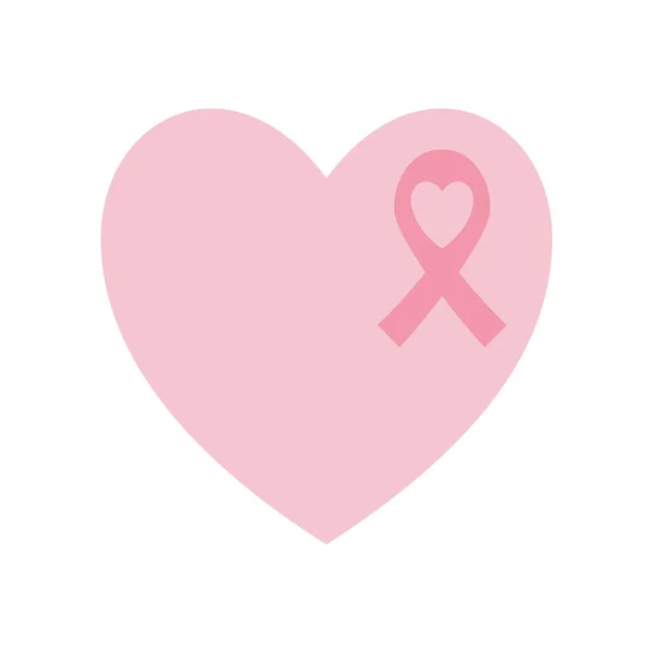 Nastro cancro al seno in stile piatto cuore icona disegno vettoriale — Vettoriale Stock