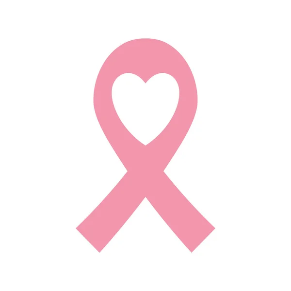 Breast cancer ribbon with heart flat style icon vector design — Stock Vector