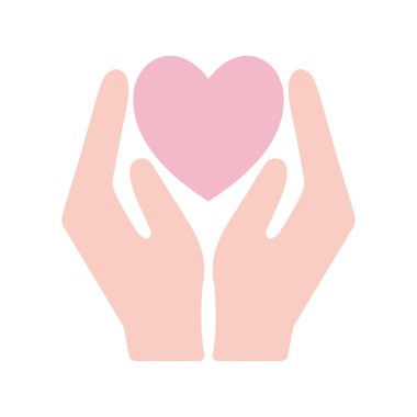 Eller arasındaki kalp düz biçim ikon vektör tasarımı