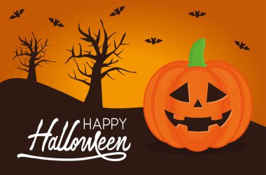 Yarasa vektör tasarımlı Cadılar Bayramı balkabağı çizgi filmi