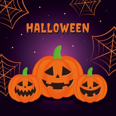 Örümcek ağları vektör tasarımlı Cadılar Bayramı balkabağı çizgi filmleri