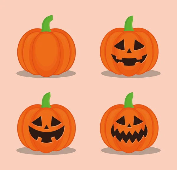 Halloween zucche cartoni animati set progettazione vettoriale — Vettoriale Stock