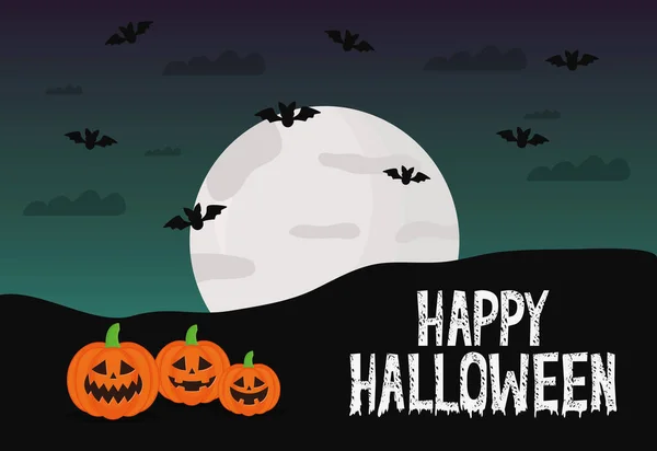 Calabazas de Halloween dibujos animados con murciélagos diseño de vectores — Vector de stock