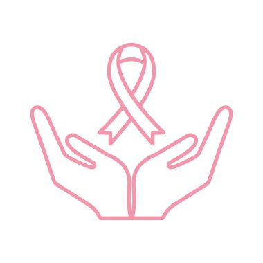 Eller üzerinde göğüs kanseri kurdelesi çizgi biçimi vektör tasarımı