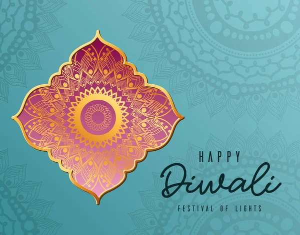 Happy diwali mandala in frame op blauw metachtergrond vector ontwerp — Stockvector