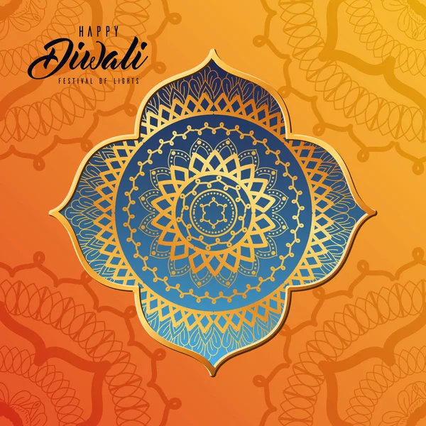 Happy diwali mandala in frame op oranje achtergrond vector ontwerp — Stockvector