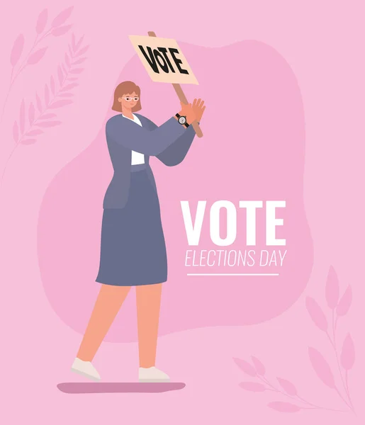 Žena karikatura s hlasovacím bannerem a zanechává vektorový design — Stockový vektor