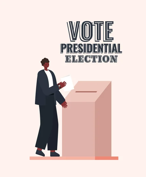 Man and voting box with vote presidential election text vector design — Stock Vector