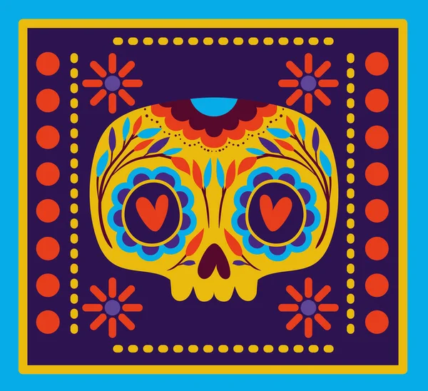 Crâne mexicain dans le cadre sur fond bleu conception vectorielle — Image vectorielle